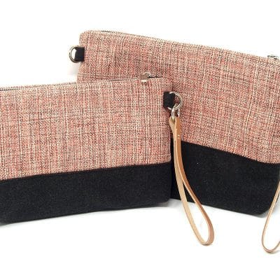 Carteras de mano mediana en gris antracita y jaspeado rojo
