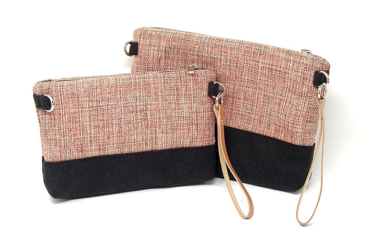 Carteras de mano mediana en gris antracita y jaspeado rojo